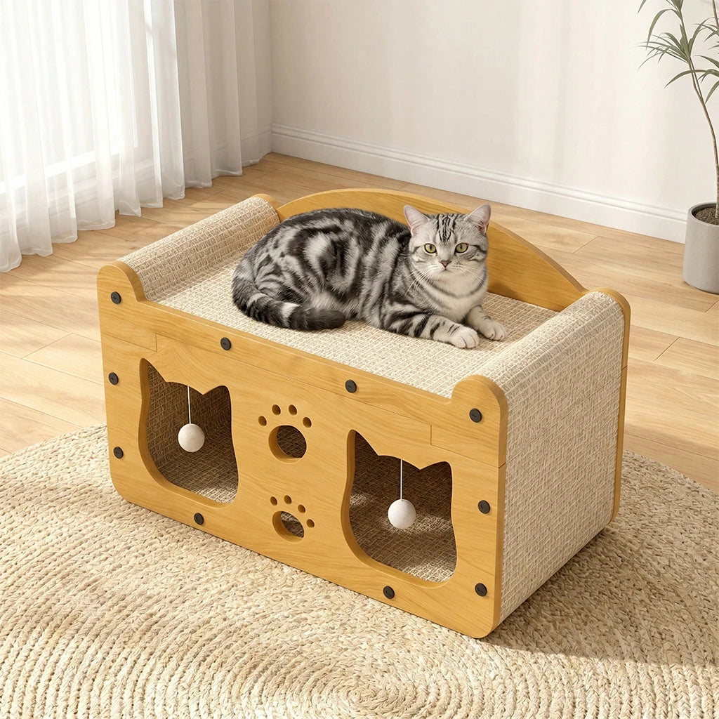 Multifunctional Cat House Scratcher Lounge With Hanging Toys