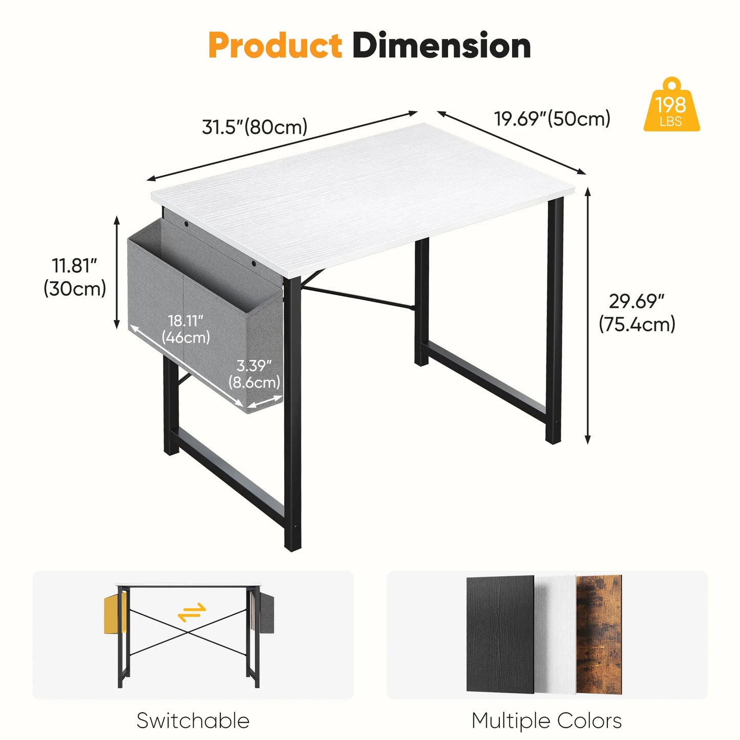 JHK Computer Desk With Wooden Top And Practical Storage Bag