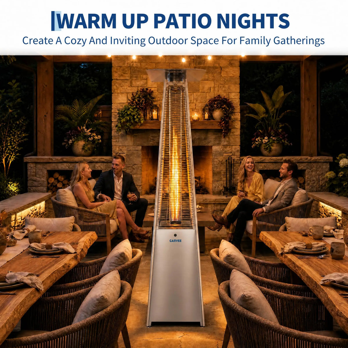 HiMISS Pyramid Propane Patio Heater With Visible Flame And Wheels