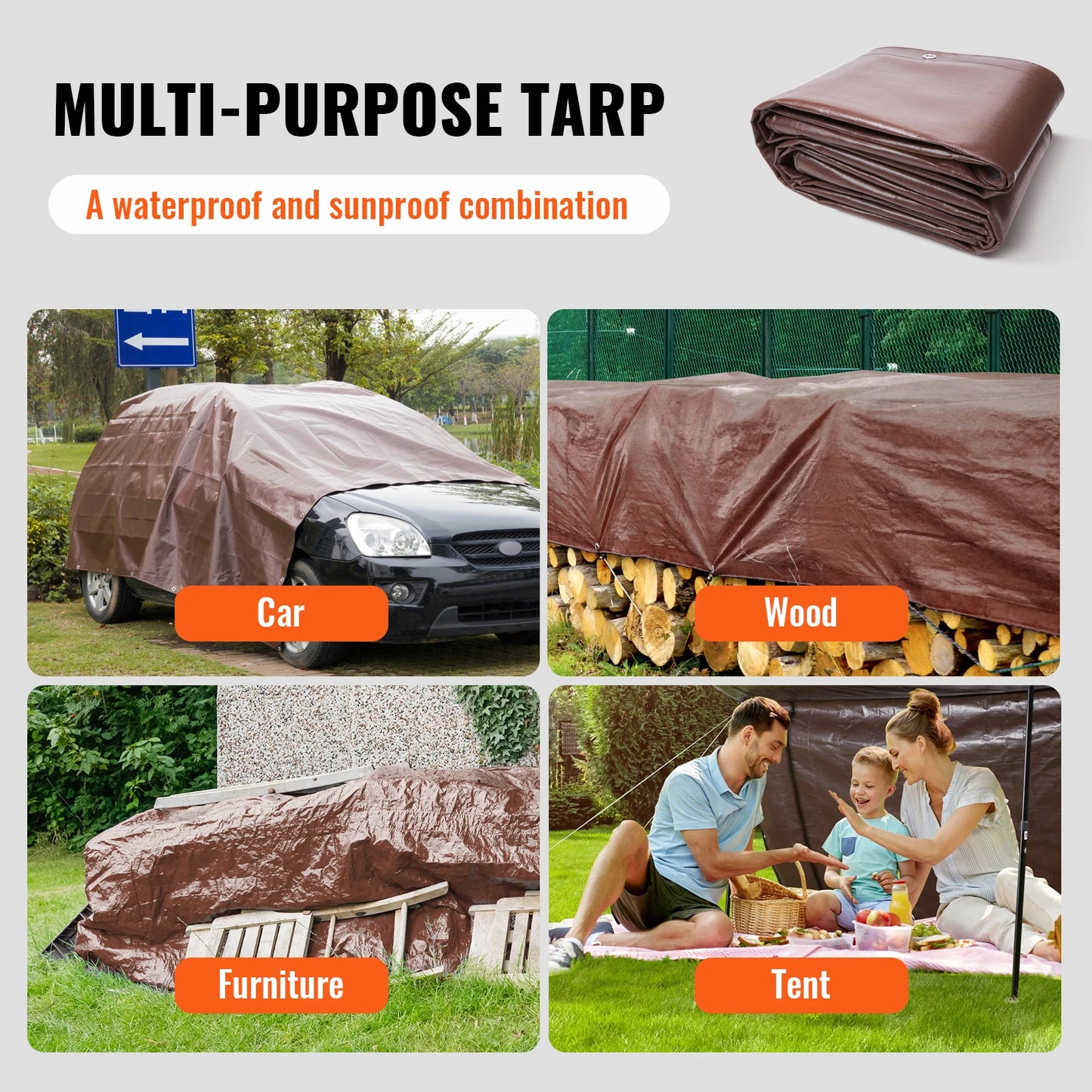 SucceBuy Heavy Duty Waterproof Polyethylene Tarp With Grommets